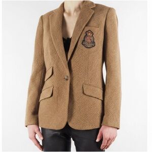 Lauren Ralph Lauren Petite Houndstooth Tweed Blazer Brown Size 8